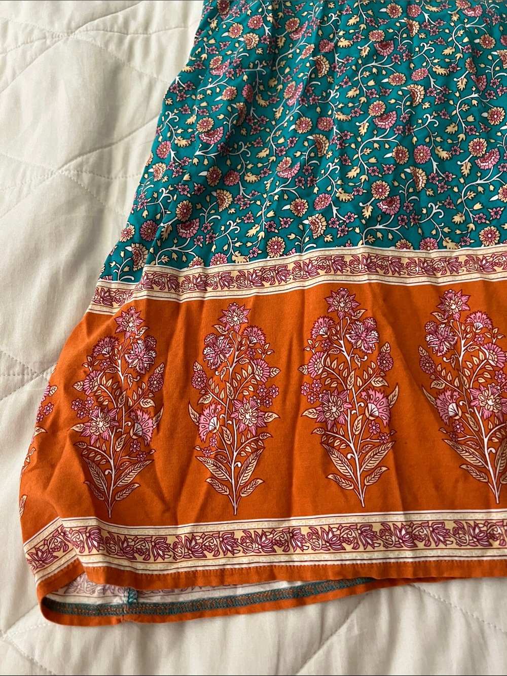 Natural Life Avery Midi Dress Floral Boho V-neck Pockets Turquoise Orange XS - Picture 11 of 15